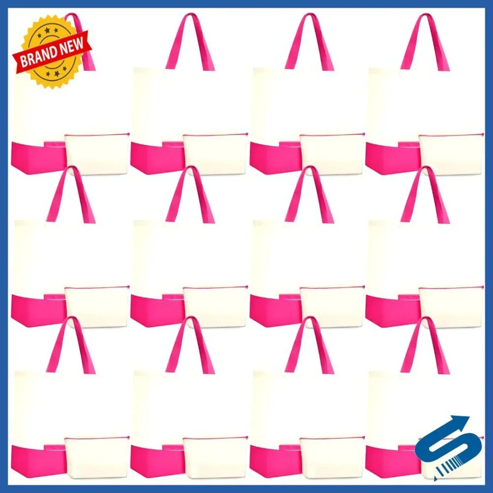 Canvas Tote Bags Bulk with Zipper Cosmetic Bags Reusable Shopping Bags